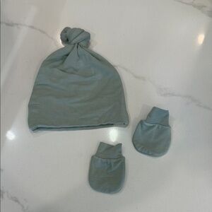 Soft Blue Baby Hat and Mittens Set